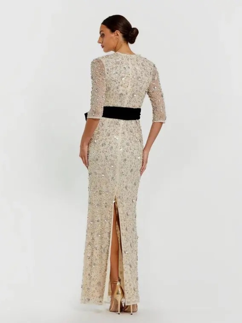 MAC DUGGAL
Ivory Embellished Evening Gown with Velvet Bow - Picture 3 of 17